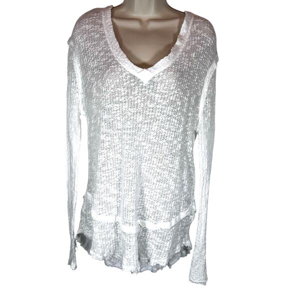 Free people xs Ocean Air Hacci ivory long sleeve gauzy beachy coastal blouse - Picture 2 of 12